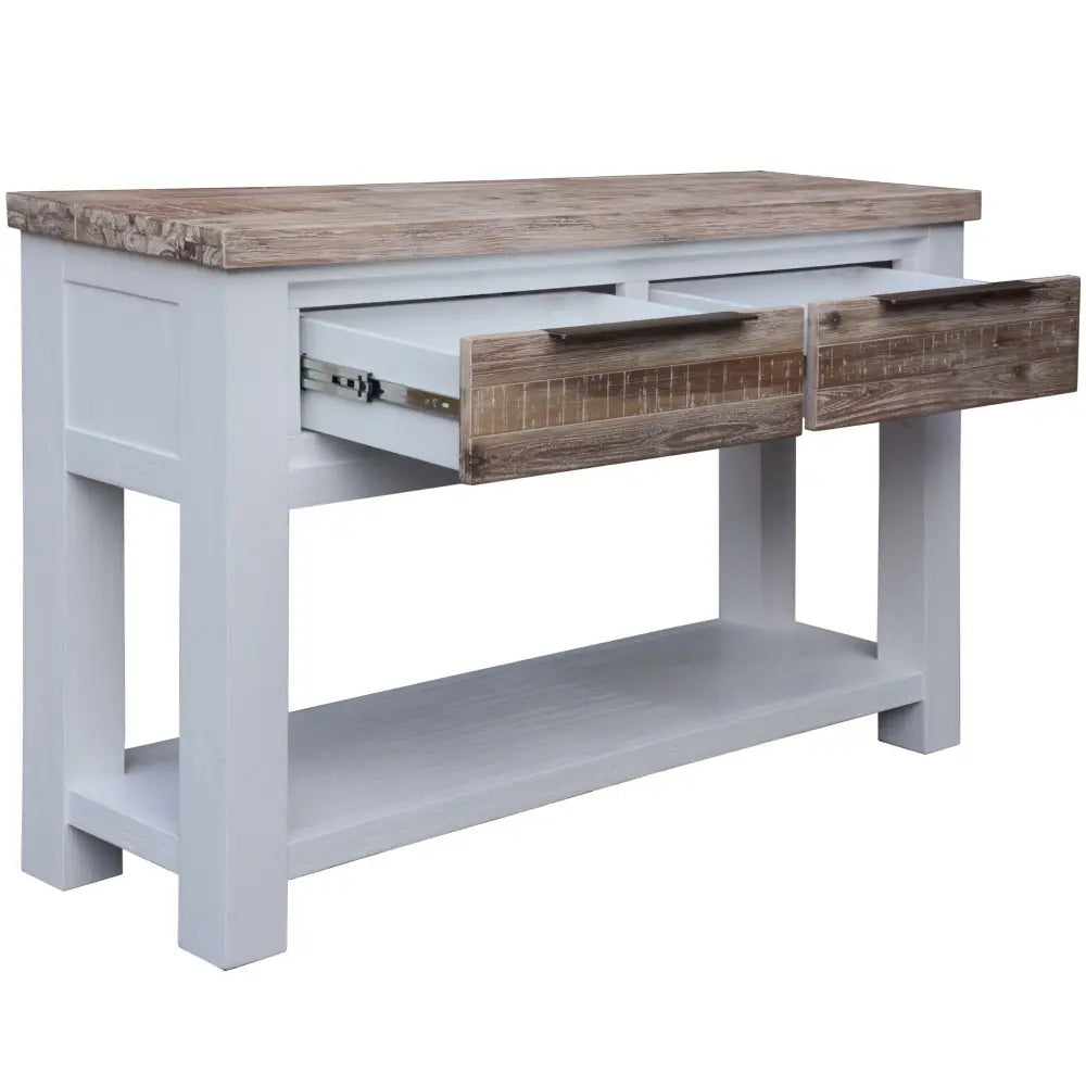 Plumeria Console Hallway Entry Table 130cm Solid Acacia Timber Wood -White Brush - Furniture > Living Room