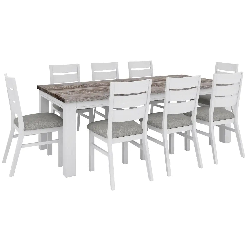 Plumeria Dining Table 225cm Solid Acacia Wood Home Dinner Furniture -White Brush - Furniture > Dining