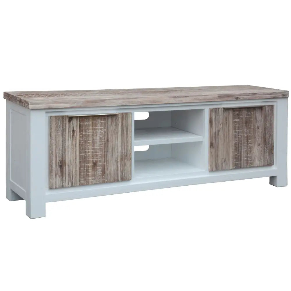 Plumeria ETU Entertainment TV Unit 176cm 2 Door Solid Acacia Timber -White Brush - Furniture > Living Room