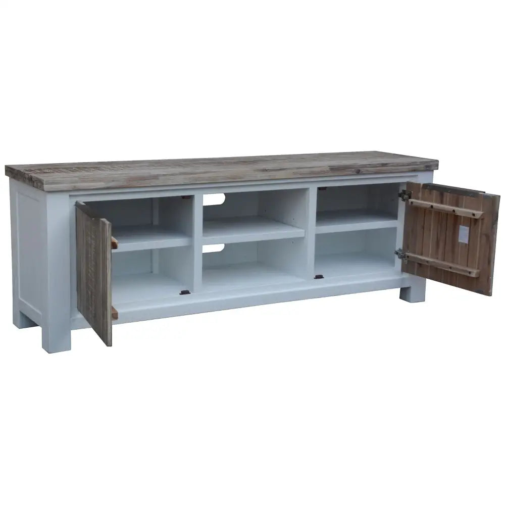 Plumeria ETU Entertainment TV Unit 176cm 2 Door Solid Acacia Timber -White Brush - Furniture > Living Room