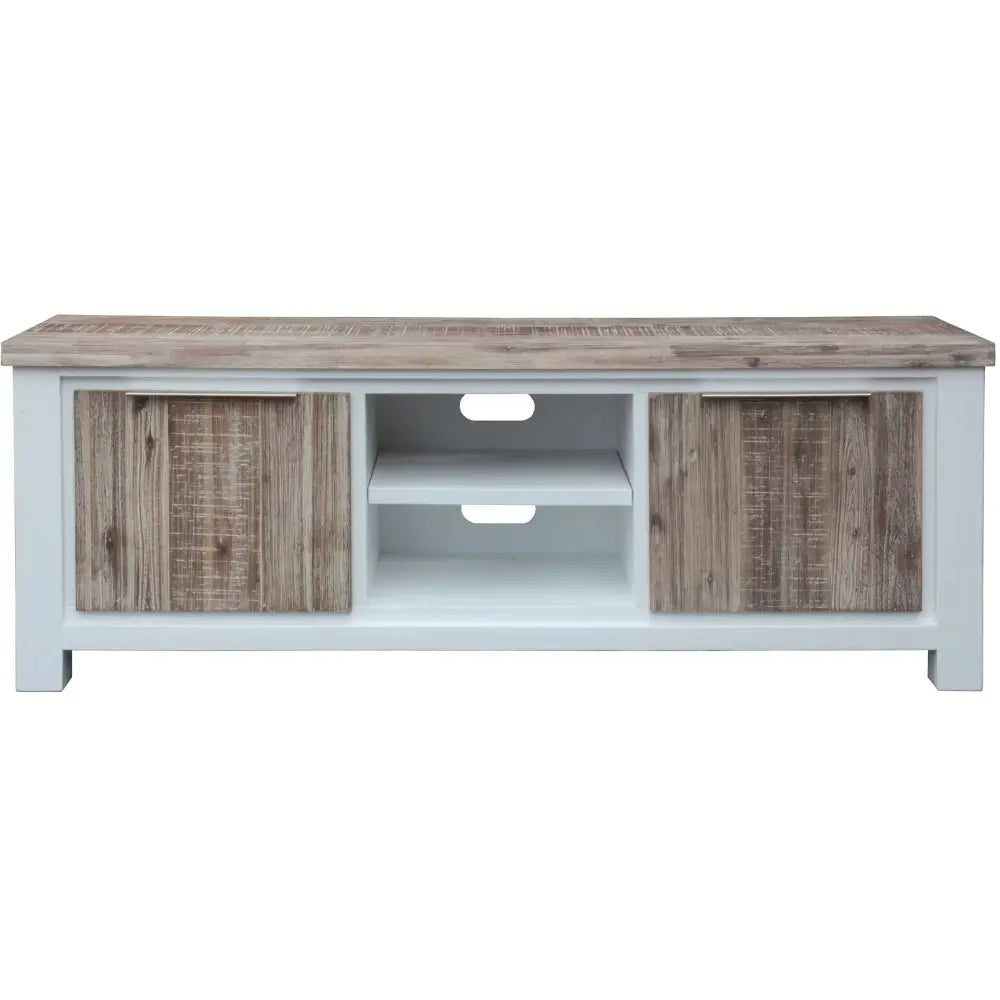 Plumeria ETU Entertainment TV Unit 176cm 2 Door Solid Acacia Timber -White Brush - Furniture > Living Room