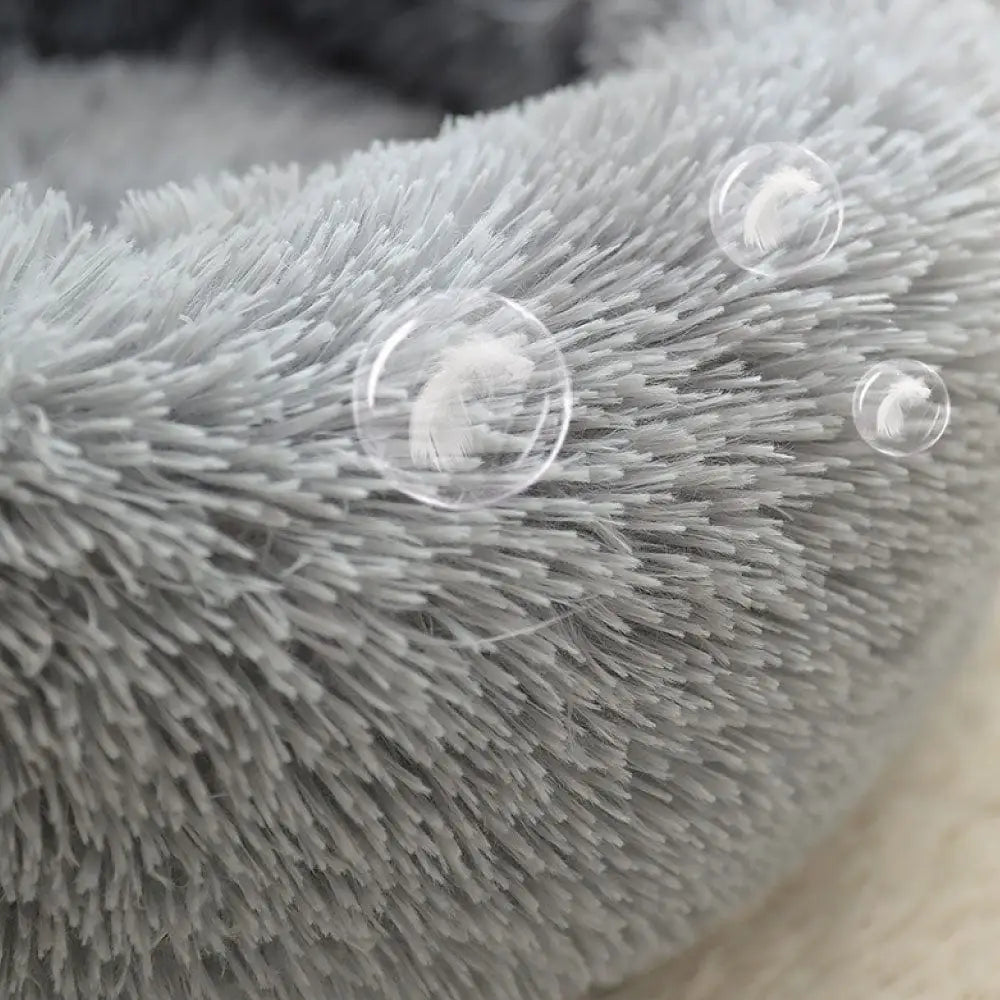 Plush Donut Faux Fur Calming Pet Nest - Grey - M - Pet Care > Dog Supplies > Dog Beds