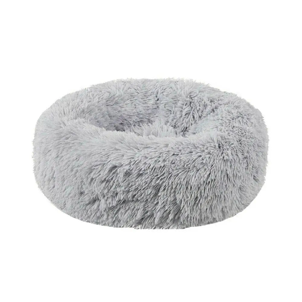 Plush Donut Faux Fur Calming Pet Nest - Grey - M - Pet Care > Dog Supplies > Dog Beds