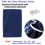 Polka Dot Navy Polyester Cotton Bassinet Fitted Sheet with a Flat Sheet Sewed Attached - Home & Garden > Bedding > Bed