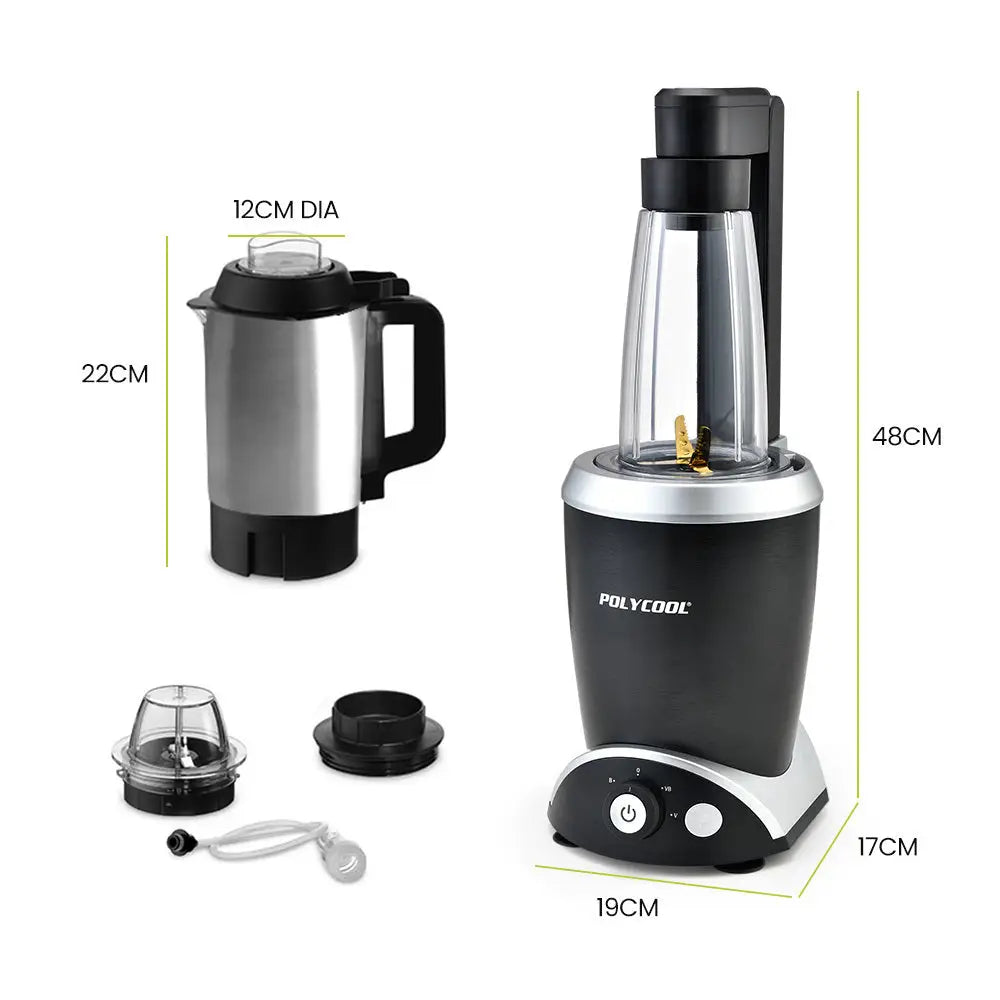 POLYCOOL 1000W 10in1 Vacuum Blender 700ml Capacity With Heating Jug Grinder Cup Food Processor - Appliances > Kitchen