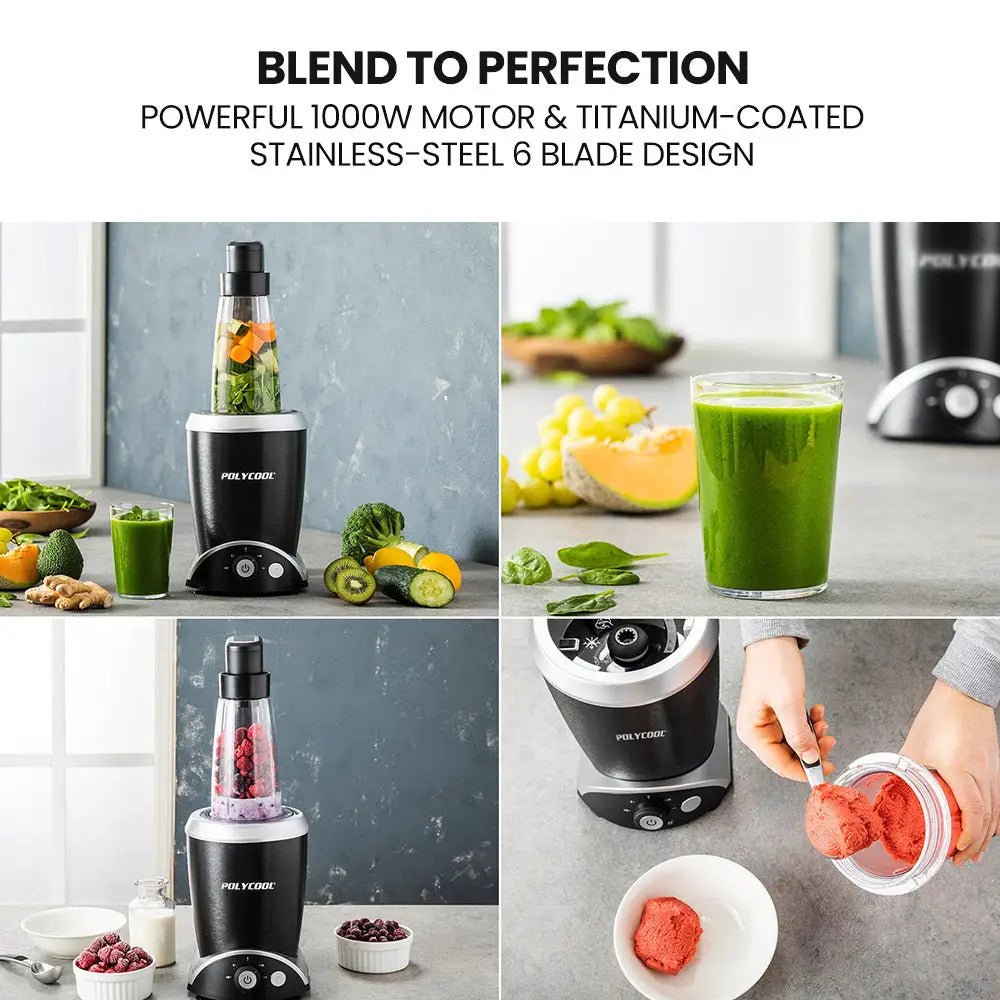 POLYCOOL 1000W 10in1 Vacuum Blender 700ml Capacity With Heating Jug Grinder Cup Food Processor - Appliances > Kitchen