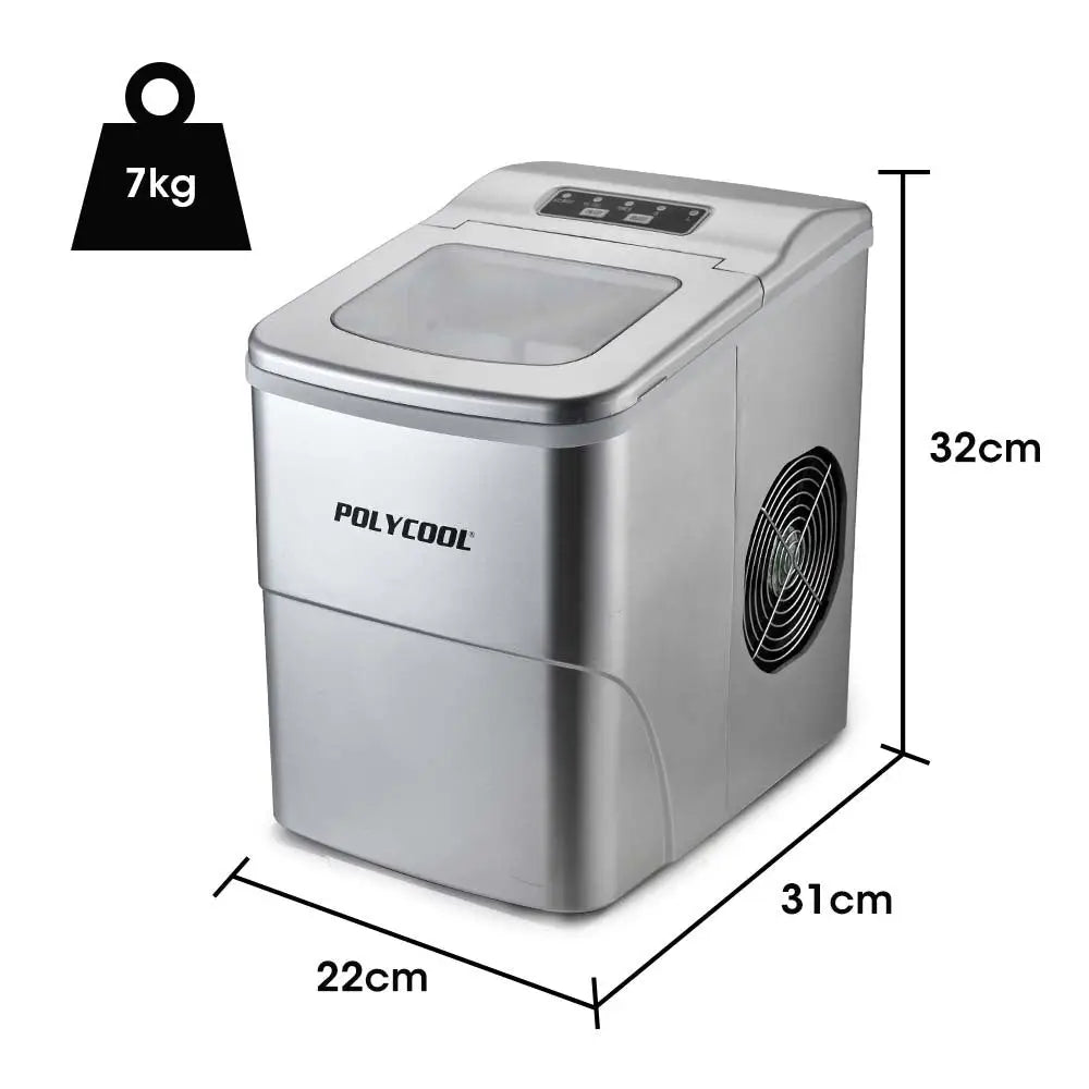 POLYCOOL 12KG Electric Ice Cube Maker Portable 2L Automatic Machine Silver - Appliances > Kitchen Appliances