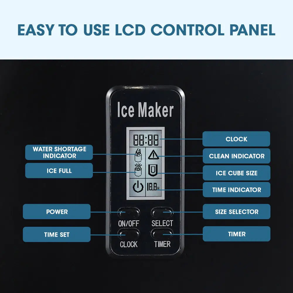 POLYCOOL 3.2L Portable Ice Cube Maker Machine Automatic with LCD Control Panel Black - Appliances > Kitchen Appliances