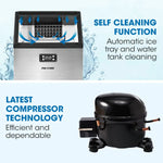 POLYCOOL Ice Cube Maker 45-65kg Commercial Ice Machine Stainless Steel Automatic with LCD Screen - Appliances > Kitchen