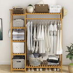 Portable Clothes Rack Coat Garment Stand Bamboo Rail Hanger Airer Closet - Furniture > Office