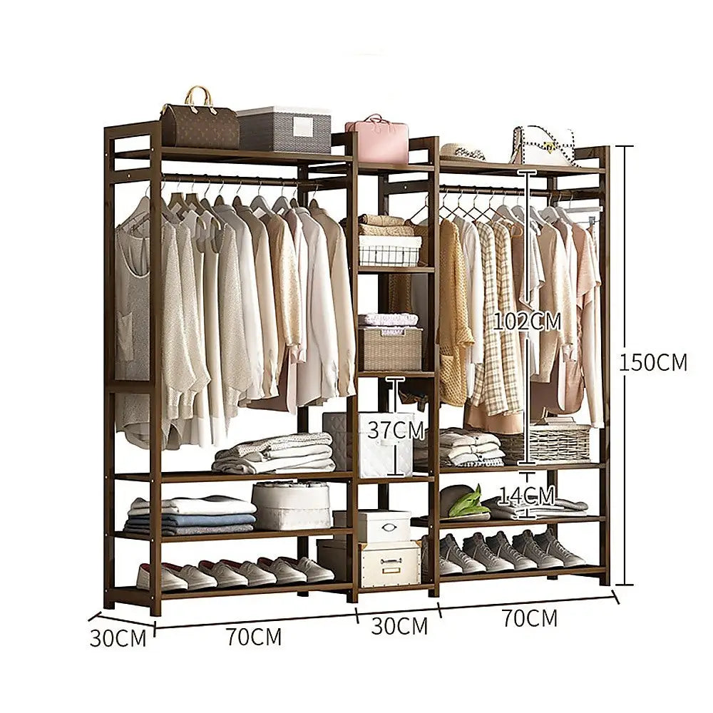Portable Clothes Rack Coat Garment Stand Bamboo Rail Hanger Airer Closet - Furniture > Office