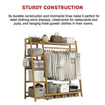 Portable Clothes Rack Coat Garment Stand Bamboo Rail Hanger Airer Closet - Furniture > Office