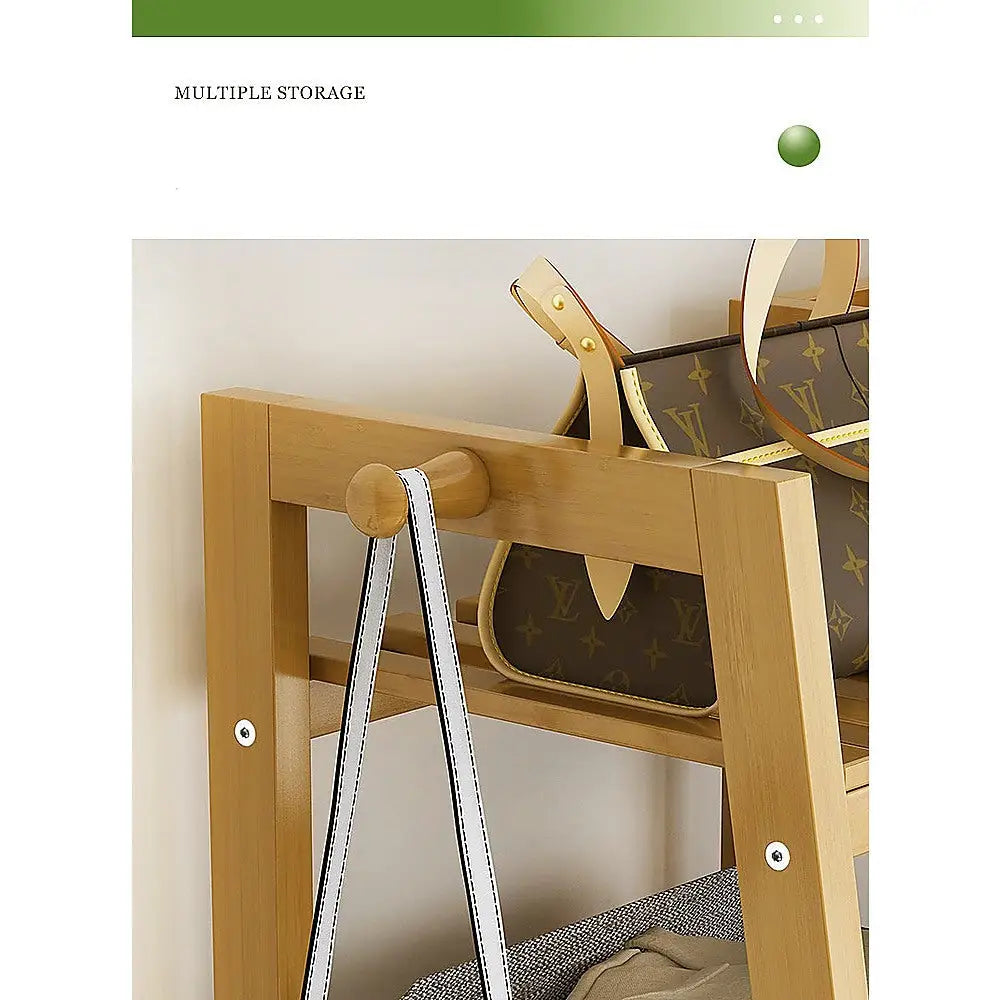 Portable Clothes Rack Coat Garment Stand Bamboo Rail Hanger Airer Closet - Furniture > Office
