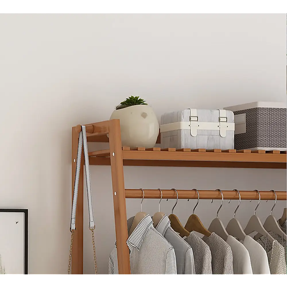 Portable Clothes Rack Coat Garment Stand Bamboo Rail Hanger Airer Closet - Furniture > Office