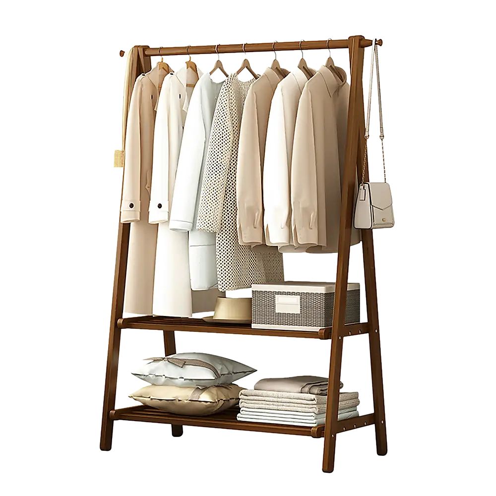 Portable Clothes Rack Coat Garment Stand Bamboo Rail Hanger Airer Closet - Furniture > Office