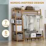 Portable Clothes Rack Coat Garment Stand Bamboo Rail Hanger Airer Closet - Furniture > Office