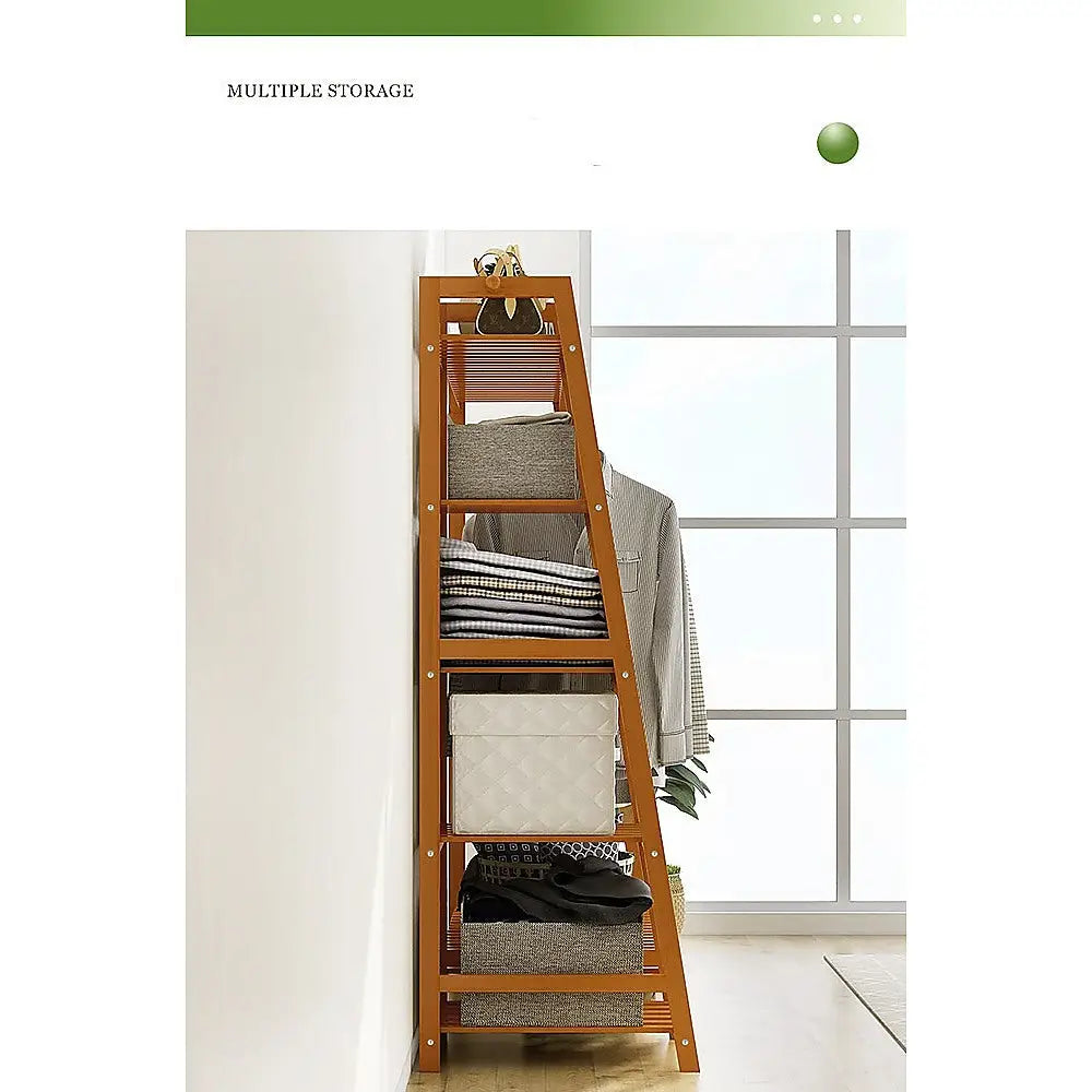 Portable Clothes Rack Coat Garment Stand Bamboo Rail Hanger Airer Closet - Furniture > Office