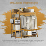 Portable Clothes Rack Coat Garment Stand Bamboo Rail Hanger Airer Closet - Furniture > Office
