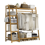 Portable Clothes Rack Coat Garment Stand Bamboo Rail Hanger Airer Closet - Furniture > Office