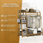 Portable Clothes Rack Coat Garment Stand Bamboo Rail Hanger Airer Closet - Furniture > Office