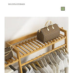 Portable Clothes Rack Coat Garment Stand Bamboo Rail Hanger Airer Closet - Furniture > Office