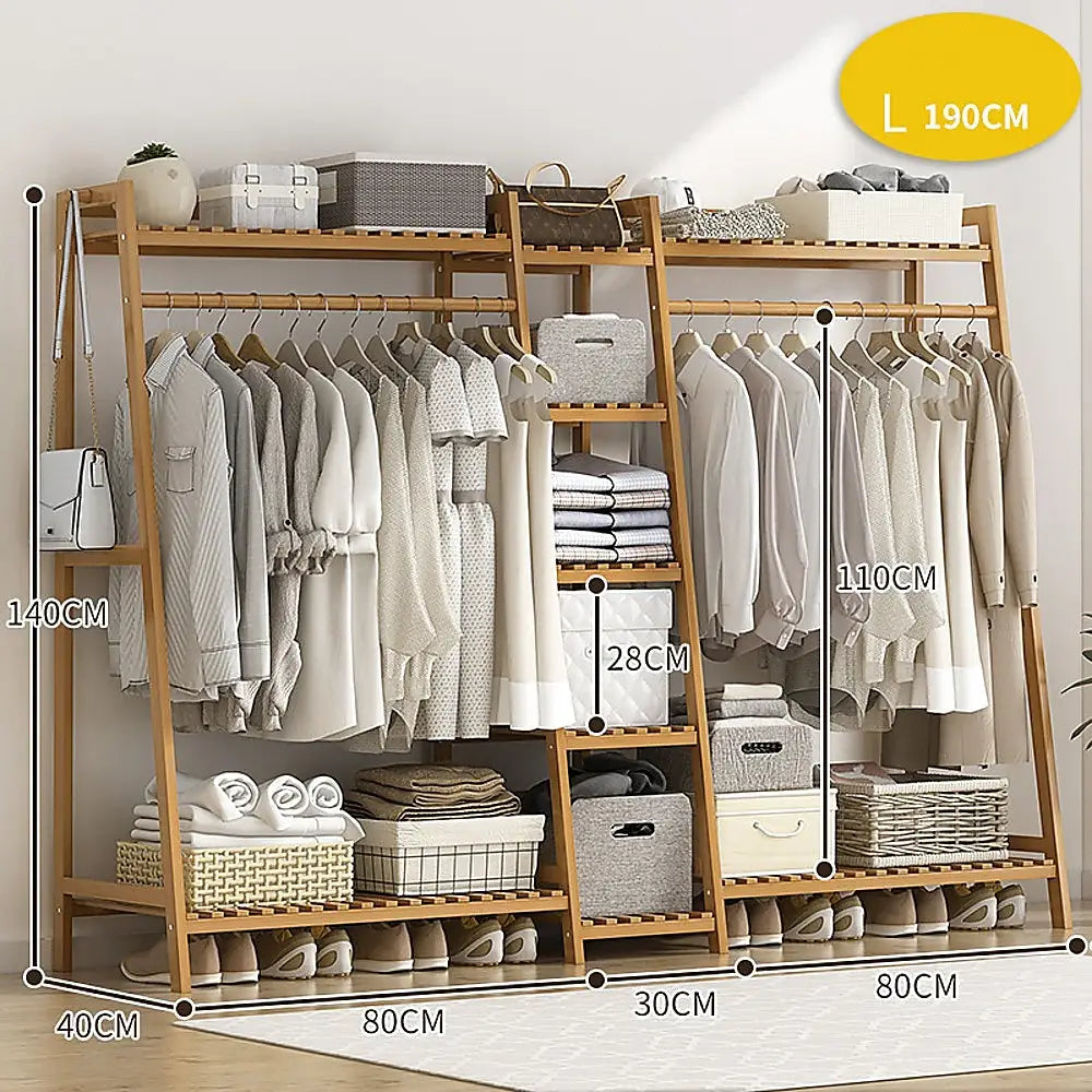 Portable Clothes Rack Coat Garment Stand Bamboo Rail Hanger Airer Closet - Furniture > Office