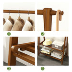 Portable Clothes Rack Coat Garment Stand Bamboo Rail Hanger Airer Closet - Furniture > Office