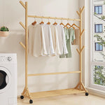 Portable Clothes Rack Coat Garment Stand Bamboo Rail Hanger Airer Closet - Furniture > Office
