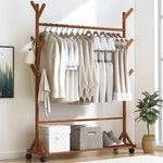 Portable Clothes Rack Coat Garment Stand Bamboo Rail Hanger Airer Closet - Furniture > Office