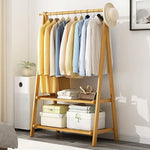 Portable Clothes Rack Coat Garment Stand Bamboo Rail Hanger Airer Closet - Furniture > Office