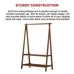 Portable Clothes Rack Coat Garment Stand Bamboo Rail Hanger Airer Closet - Furniture > Office