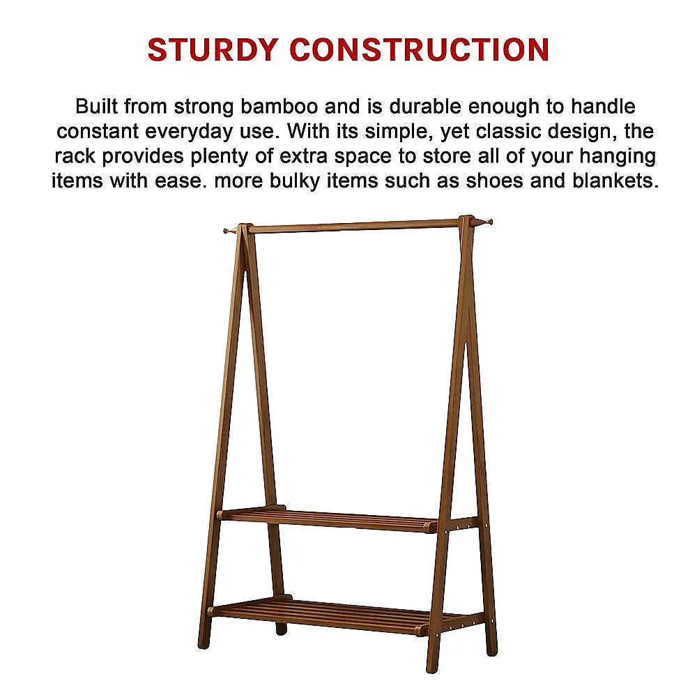 Portable Clothes Rack Coat Garment Stand Bamboo Rail Hanger Airer Closet - Furniture > Office