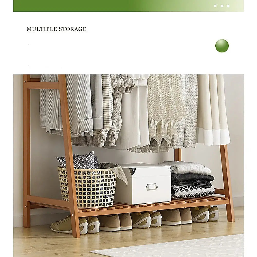 Portable Clothes Rack Coat Garment Stand Bamboo Rail Hanger Airer Closet - Furniture > Office