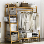 Portable Clothes Rack Coat Garment Stand Bamboo Rail Hanger Airer Closet - Furniture > Office