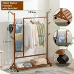 Portable Coat Stand Rack Rail Clothes Hat Garment Hanger Hook with Shelf Bamboo 9 Hook with Rack Rail Dark Brown