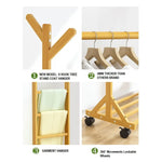 Portable Coat Stand Rack Rail Clothes Hat Garment Hanger Hook with Shelf Bamboo 9 Hook without Rack Rail Dark Brown