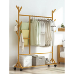 Portable Coat Stand Rack Rail Clothes Hat Garment Hanger Hook with Shelf Bamboo 9 Hook with Rack Rail Natural Finished