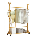 Portable Coat Stand Rack Rail Clothes Hat Garment Hanger Hook with Shelf Bamboo 9 Hook with Rack Rail Natural Finished