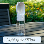 Portable Dog Water Bottle with Bowl Dispenser-380ml Grey Pet Travel Cup Leak-proof One-Hand Operation - Pet Care > Dog