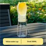 Portable Dog Water Bottle with Bowl Dispenser - 380ml Yellow Pet Travel Cup Leak-proof One-Hand Operation - Pet Care >