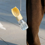 Portable Dog Water Bottle with Bowl Dispenser - 380ml Yellow Pet Travel Cup Leak-proof One-Hand Operation - Pet Care >
