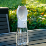 Portable Dog Water Bottle with Bowl Dispenser-500ml Grey Pet Travel Cup Leak-proof One-Hand Operation - Pet Care > Dog