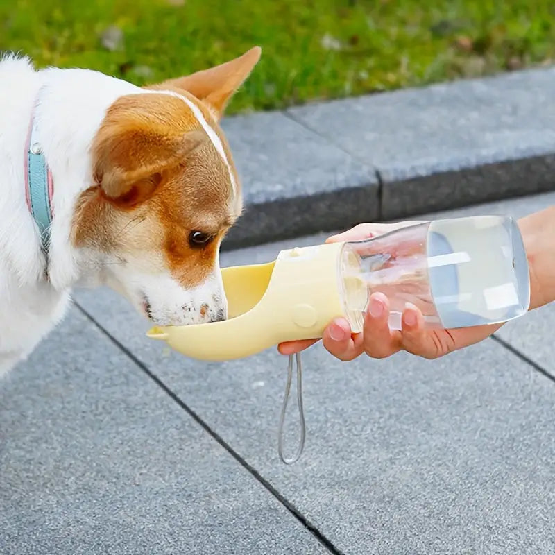 Portable Dog Water Bottle with Bowl Dispenser-500ml Grey Pet Travel Cup Leak-proof One-Hand Operation - Pet Care > Dog