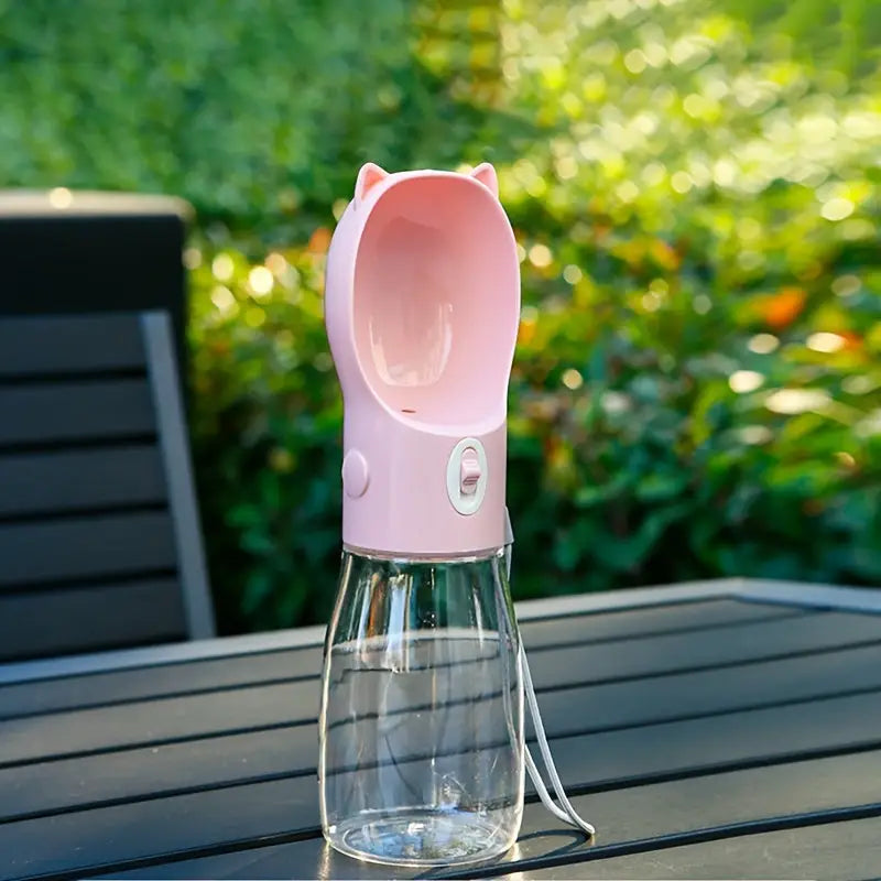 Portable Dog Water Bottle with Bowl Dispenser-500ml Pink Pet Travel Cup Leak-proof One-Hand Operation - Pet Care > Dog