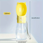 Portable Dog Water Bottle with Bowl Dispenser-500ml Yellow Pet Travel Cup Leak-proof One-Hand Operation - Pet Care >