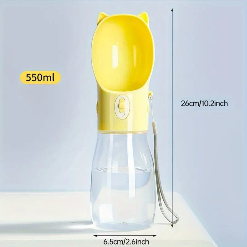 Portable Dog Water Bottle with Bowl Dispenser-500ml Yellow Pet Travel Cup Leak-proof One-Hand Operation - Pet Care >