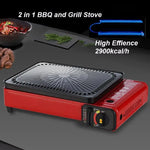 Portable Gas Stove Burner Butane BBQ Camping Gas Cooker With Non Stick Plate Red with Fish Pan and Lid - Home & Garden