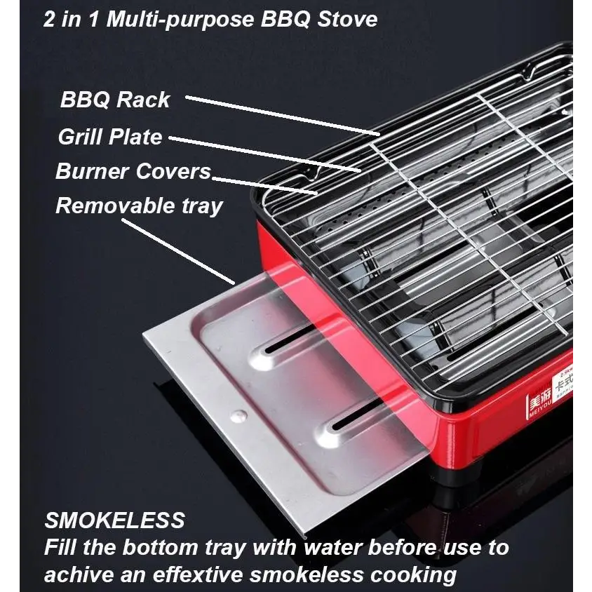 Portable Gas Stove Burner Butane BBQ Camping Gas Cooker With Non Stick Plate Red - Home & Garden > BBQ > BBQ Tools