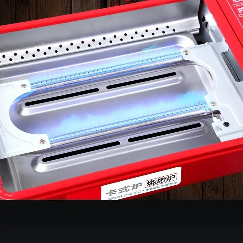 Portable Gas Stove Burner Butane BBQ Camping Gas Cooker With Non Stick Plate Red without Fish Pan and Lid - Home &