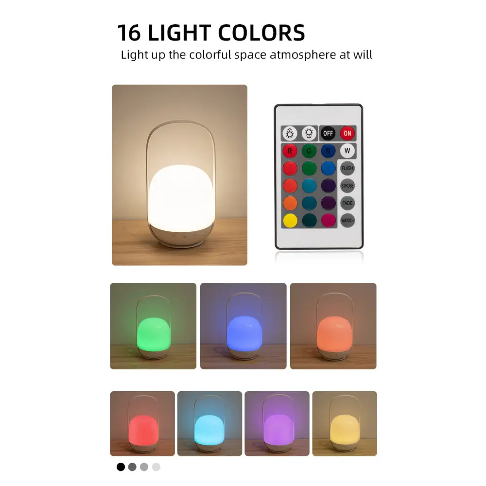 Portable LED Night Light with 16 Colors 4 Dimming Modes and Remote Control - Home & Garden > Lighting > Night Lights &